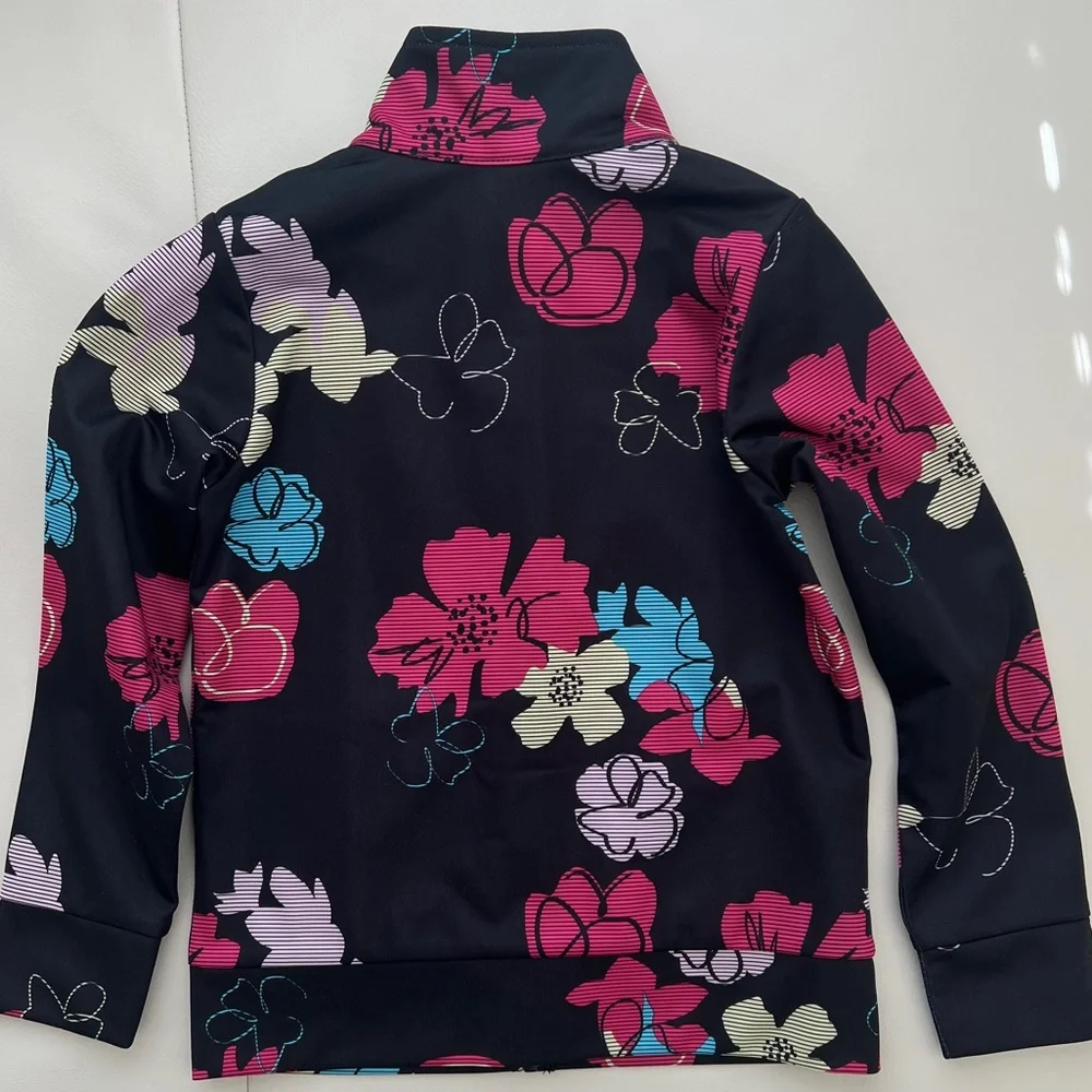Size 5 Kids Adidas Black Jacket with Multicolor Floral Design - Picture 4 of 8
